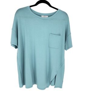 New Directions Studio Womens SZ L Light Blue Cotton Angle hem Tunic Knit Top NEW